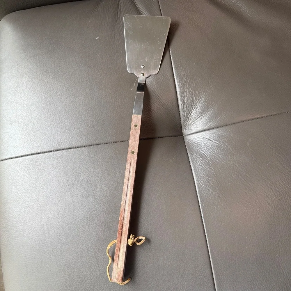 Vintage MCM Stainless Steel Long Spatula Flipper Wood Handle 16